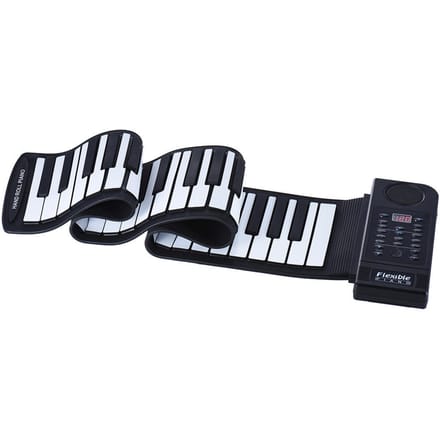 Clavier MIDI électronique de piano enroulable à 61 touches en silicone portable avec haut-parleur intégré UK Plug black