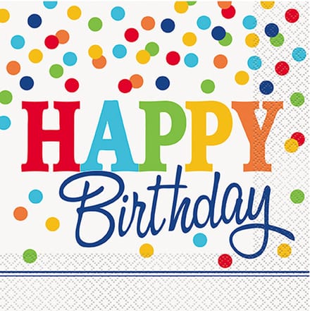 UNIQUE - 16 Happy Birthday papieren servetten met gekleurde stippen 33 cm