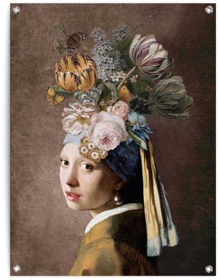 Tuinposter Vermeer - Bloemenmeisje met de Parel - 80 x 60 - Canvas - REINDERS