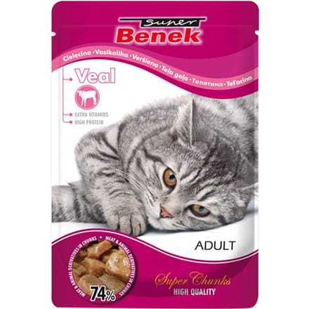 48x 100g Super Benek Super Chunks Kalf in Saus Katten Natvoer