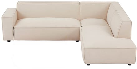 Vente-unique Grote hoekbank met rechterhoek van beige ribfluweel - BORORE