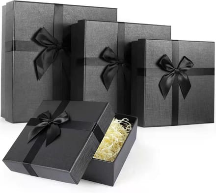 Set van 4 Luxe Zwarte Geschenkdozen met Deksel in Verschillende Maten