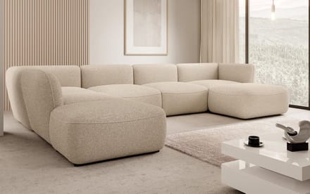 Meubella - Hoekbank Caesar - Beige - Teddy Boucle stof - Links