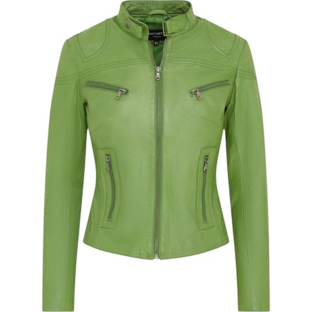 Dames Groen Slim-Fit Leren Bikerjack - Maldon