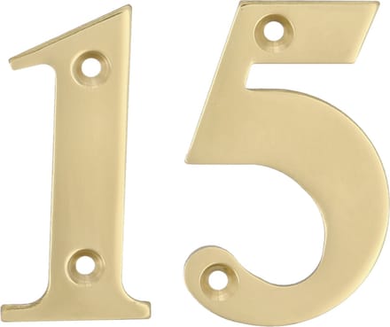 AMIG Huisnummer 15 - massief messing - 10cm - incl. bijpassende schroeven - gepolijst - goudkleur