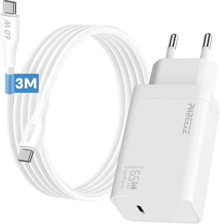 Phreeze usb C oplader 65w met usb C kabel - Fast charger - Power Delivery oplader voor en telefoon