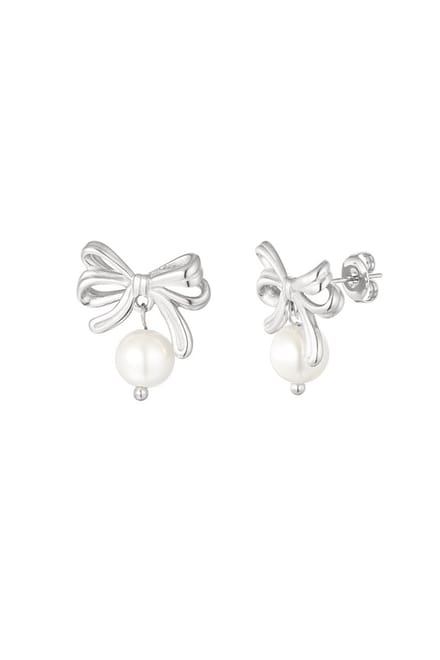 Bijoutheek Oorknoppen Strikje Witte Parel Zilver
