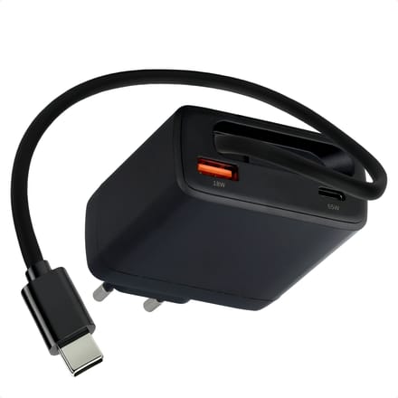 imoshion GaN Oplader met uittrekbare USB-C kabel 65W - USB-A + USB-C - Zwart