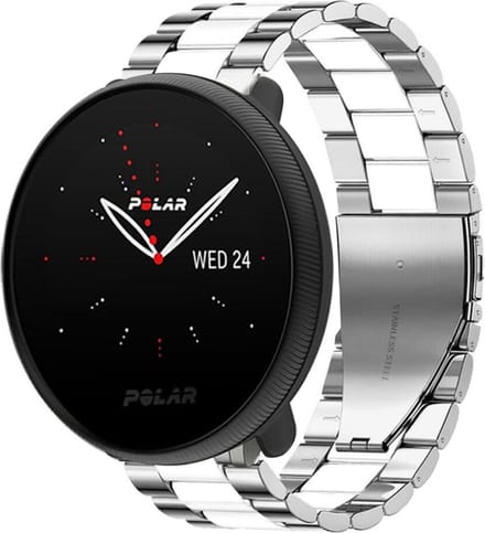 Strap-it Stalen schakel bandje - geschikt voor Polar Ignite / Ignite 2 / Ignite 3 / Unite / Pacer - zilver/wit