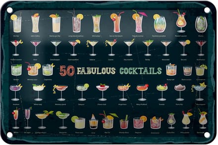 Blechschild Alkohol 50 Fabulous Cocktails Drinks 18x12cm Dekoration
