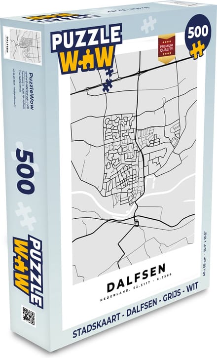 Puzzel Stadskaart - Dalfsen - Grijs - Wit - Legpuzzel - Puzzel 500 stukjes - Plattegrond