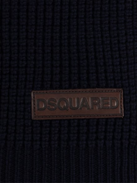 Gebreide wollen sjaal met logo-patch