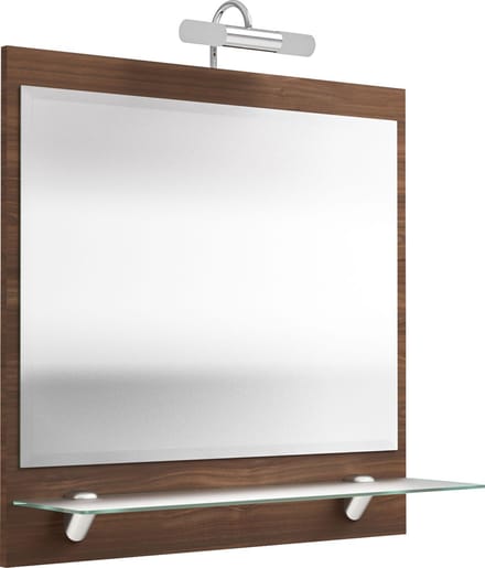 Spiegel Milan Walnoot - Breedte 70 cm - Hoogte 68 cm - Diepte 22 cm - Met verlichting