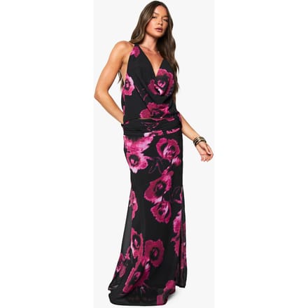 boohoo Dames Bloemen chiffon maxirok met watervalzoom | Maat: 36