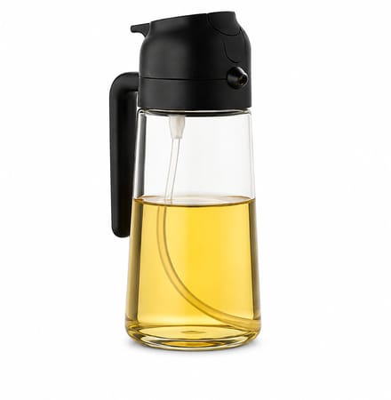 2-in-1 Olieverstuiver & Schenkfles 470 ml – Spray & Gieten – Glazen Oliedispenser voor Airfryer, BBQ, Salades en Koken