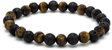 Armband voor brede pols met tijgeroog en lavasteen