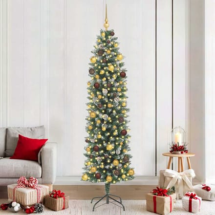 vidaXL - Kunstmatige - slanke - kerstboom - Groen - en - Wit - 210 - cm