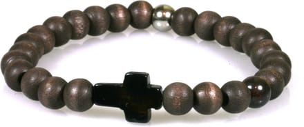 IbizaMen - Bruin mat hout 8mm - zwart kruisje - RVS - 20cm