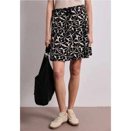 Knielange rok met elastische tailleband en print