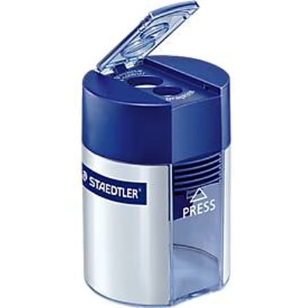Staedtler Dubbele puntenslijper tonmodel 512 001 Blauw-zilver (fluorescerend) Uitvoering container: Blik