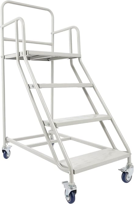 Staande Ladder - Mobiele Trap - Veilig Werken - Met Leuningen - 4 Treden - Wit
