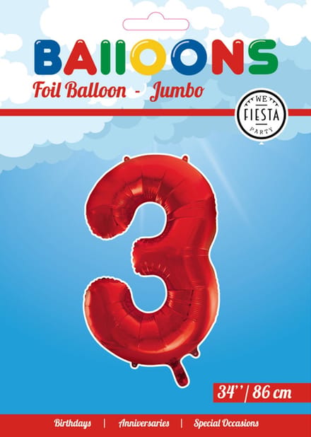 Folieballon 34" nmr. 3 - Rood