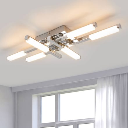 Lindby LED plafondlamp Patrik, 62 cm, 6-lamps, chroom, IP44