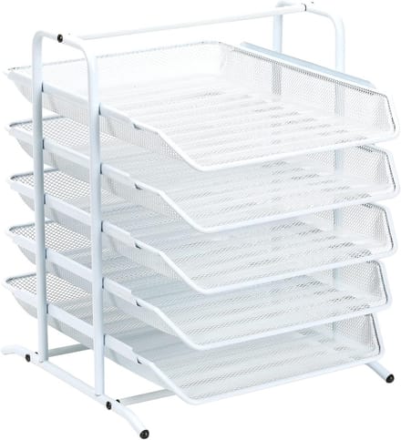 5-Layer A4 Mesh In Tray Desk Organizer voor Documentopslag en Letterpapier, Wit - Ideaal voor Kantoor en Thuisgebruik