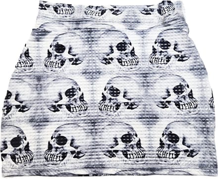 BamBella ® - rok - Maat S/M - Skull minirok Gothic print wit zwart skulls doodshoofd kort grijs