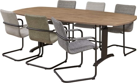 Vergadertafel Work Deens Ovaal 240x120cm frame Wit (RAL9010) blad Licht Eiken