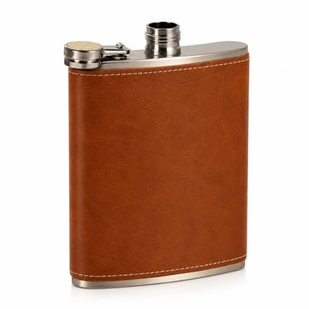 Bruine Heupfles 224 ml – RVS Zakfles met PU-Leren Afwerking – Lekvrij – Compact & Stijlvol