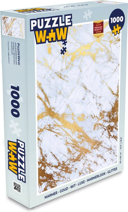 Puzzel Marmer - Goud - Wit - Luxe - Marmerlook - Glitter - Legpuzzel - Puzzel 1000 stukjes volwassenen