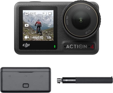 DJI Osmo Action 4 avonturenset - waterdichte 4K/120 fps-actioncamera met 1/1,3 inch-sensor, 10-bits kleurdiepte en D-Log M-kleurmodus, ultrabrede