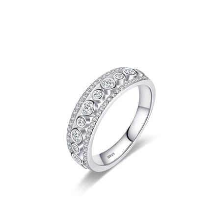 Zilveren ring/rondom zirkonia steentjes/Bling-it/maat 60
