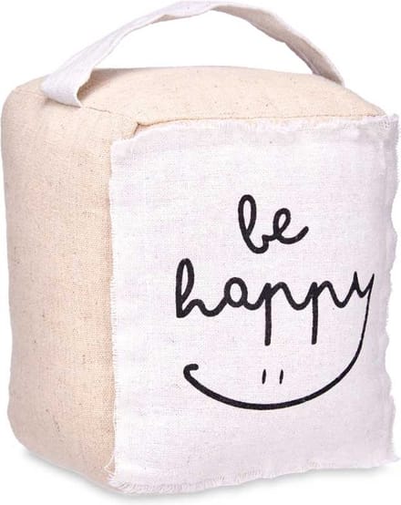 Giftdecor Deurstopper - 1 kilo - beige - canvas - Be happy - 14,5 x 16 x 19 cm
