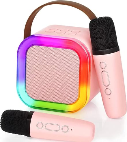 Karaoke Set Met 2 draadloze Microfoons - Draagbare Bluetooth USB LED Luidspreker Roze - KaraokeSet - Muziekspeler - Roze