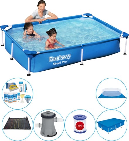 Steel Pro Rechthoekig 221x150x43 cm - Zwembad Combi Deal