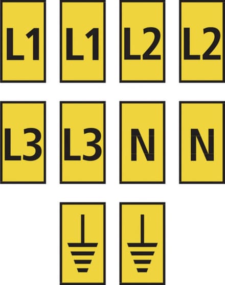 HellermannTyton WIC2-L1,L2,L3,N,Earth-PA66-YE (1000) Markeerclip Opdruk Erde 561-02303