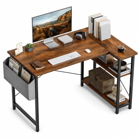 BOTC Hoekbureau L-Vormig - 100 cm Computerbureau met Opbergplanken - Omkeerbaar Bureau voor Thuiswerken, Studeren & Gamen - Rustiek Bruin