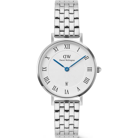 Daniel Wellington DW Watch Petite Roman Numerals Date 5-link Silver 28mm