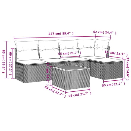 vidaXL - 6-delige - Loungeset - met - kussens - poly - rattan - beige