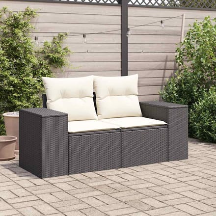 vidaXL - Tuinbank - 2-zits - met - kussens - poly - rattan - zwart