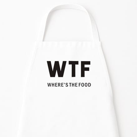 Go Mama - Keukenschort “WTF, where’s the food” – Grappig kookschort – One Size – Verstelbaar – Wit – Humor cadeau