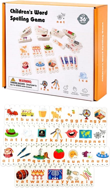 Taalspellen Educatief - Leesspellen Puzzels - Peuters Thuisonderwijs - Interactief Houten Speelgoed - 9x2x0.5 cm
