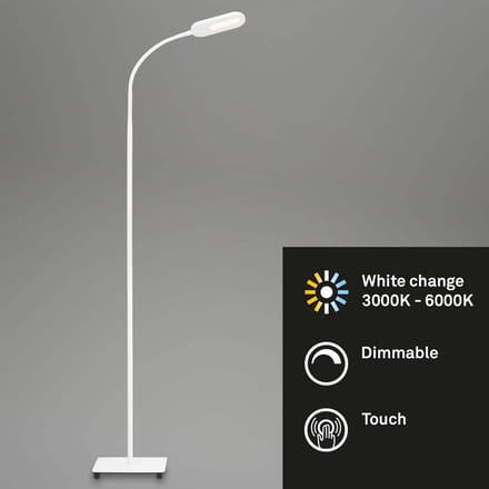 BRILONER Office Step - LED Vloerlamp - witte staande lamp - met cct kleurtemperatuurregeling - dimbaar - met touch - kantelbaar - 128cm