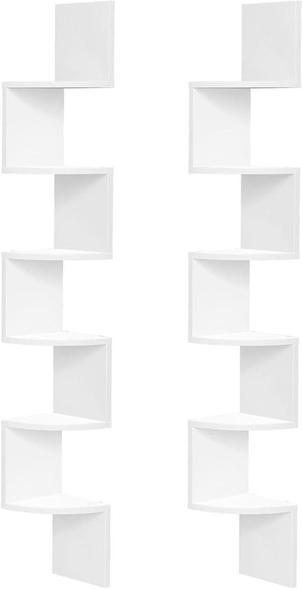Wandplankenset Hoekplank Zwevende Plank 6-Laags Zigzagontwerp Woonkamer Slaapkamer Eetkamer Wit