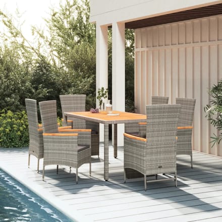 vidaXL - 7-delige - Tuinset - met - kussens - poly - rattan - grijs