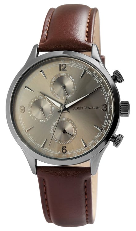 JUST WATCH Herenhorloge echt leer Menzie, datumaanduiding