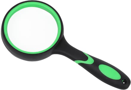 5x magnifying glass, 75mm handheld reading magnifying glass with anti slip soft handle, green and black
