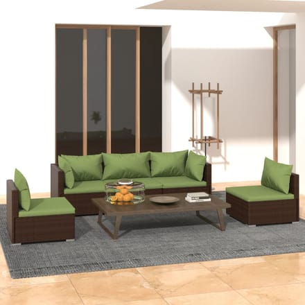 vidaXL - 5-delige - Loungeset - met - kussens - poly - rattan - bruin
